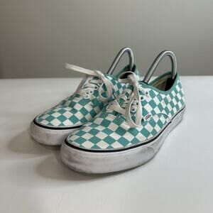 Vans Old Skool Lace Up Turquoise Checkered Sneakers Shoes Men's 7 Women's 9